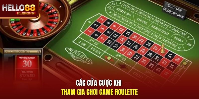 Các cửa cược khi tham gia chơi game Roulette